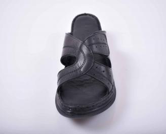 Дамски равни чехли гигант естествена кожа черни EOBUVKIBG