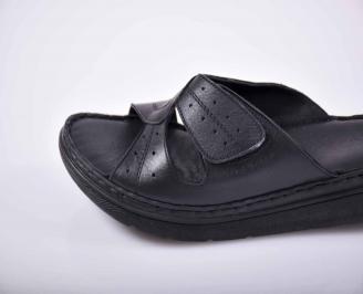 Дамски равни чехли гигант естествена кожа черни EOBUVKIBG