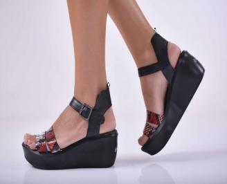 Дамски сандали на платформа естествена кожа черни EOBUVKIBG