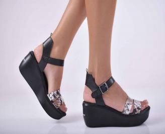 Дамски сандали на платформа естествена кожа черни EOBUVKIBG