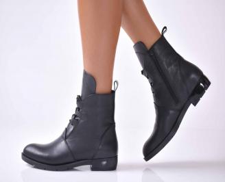 Дамски ежедневни  боти  естествена кожа черни  EOBUVKIBG