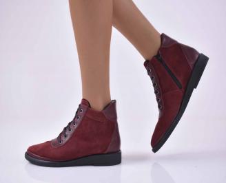 Дамски ежедневни боти  естествена кожа бордо  EOBUVKIBG