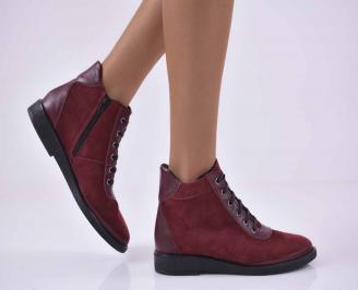 Дамски ежедневни боти  естествена кожа бордо  EOBUVKIBG