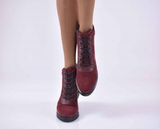 Дамски ежедневни боти  естествена кожа бордо  EOBUVKIBG