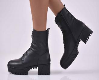 Дамски ежедневни  боти  естествена кожа черни  EOBUVKIBG