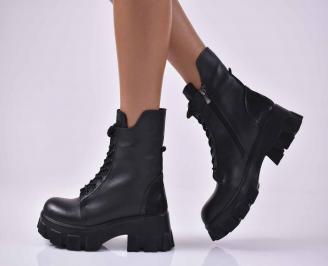 Дамски ежедневни  боти  естествена кожа черни  EOBUVKIBG