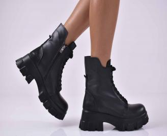 Дамски ежедневни  боти  естествена кожа черни  EOBUVKIBG