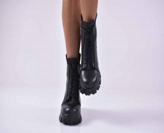 Дамски ежедневни  боти  естествена кожа черни  EOBUVKIBG