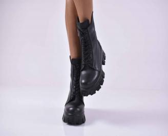 Дамски ежедневни  боти  естествена кожа черни  EOBUVKIBG