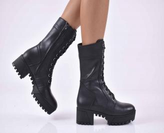 Дамски ежедневни боти естествена кожа черни EOBUVKIBG