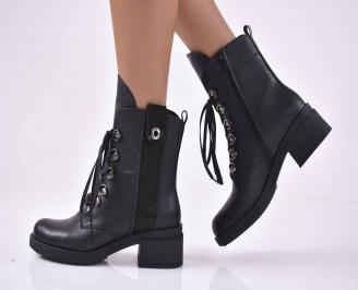 Дамски ежедневни  боти  естествена кожа черни  EOBUVKIBG