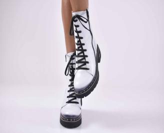 Дамски ежедневни боти естествена кожа бели EOBUVKIBG