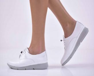 Дамски равни обувки естествена кожа бели EOBUVKIBG