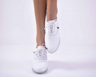 Дамски равни обувки естествена кожа бели EOBUVKIBG