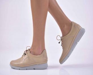 Дамски равни обувки естествена кожа бежови EOBUVKIBG