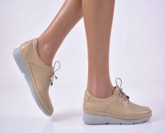 Дамски равни обувки естествена кожа бежови EOBUVKIBG