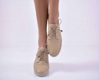 Дамски равни обувки естествена кожа бежови EOBUVKIBG