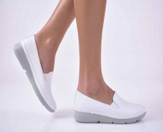 Дамски равни обувки естествена кожа бели EOBUVKIBG