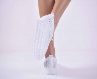 Дамски равни обувки естествена кожа бели EOBUVKIBG