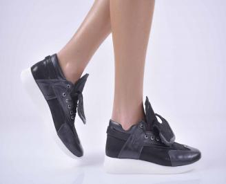 Дамски сникърси естествена кожа черни EOBUVKIBG