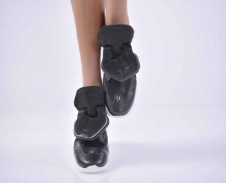 Дамски сникърси естествена кожа черни EOBUVKIBG