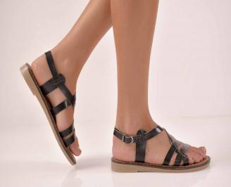 Дамски равни сандали естествена кожа черни EOBUVKIBG