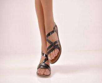 Дамски равни сандали естествена кожа черни EOBUVKIBG