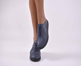 Дамски равни обувки естествена кожа сини EOBUVKIBG