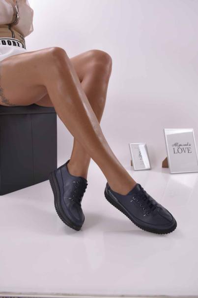 Дамски равни обувки естествена кожа сини EOBUVKIBG