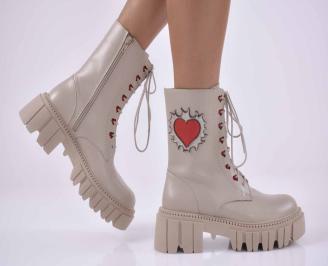 Дамски боти Естествена кожа бежови EOBUVKIBG