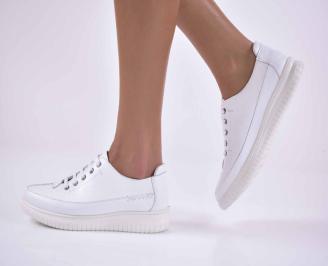 Дамски равни обувки естествена кожа бели EOBUVKIBG