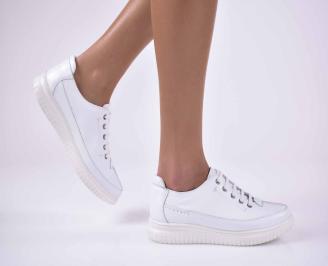 Дамски равни обувки естествена кожа бели EOBUVKIBG