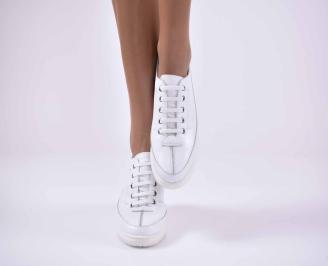 Дамски равни обувки естествена кожа бели EOBUVKIBG
