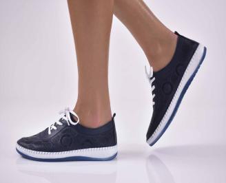 Дамски равни обувки естествена кожа сини EOBUVKIBG