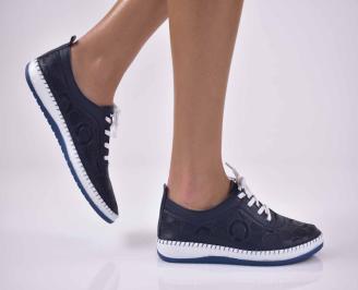 Дамски равни обувки естествена кожа сини EOBUVKIBG