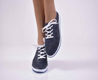 Дамски равни обувки естествена кожа сини EOBUVKIBG