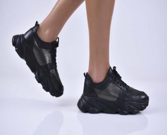 Дамски сникърси естествена кожа  черни EOBUVKIBG
