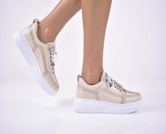 Дамски сникърси естествена кожа бежови EOBUVKIBG