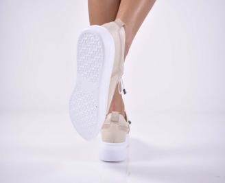 Дамски сникърси естествена кожа бежови EOBUVKIBG