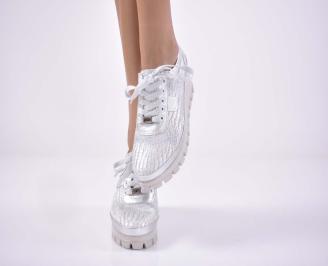 Дамски обувки на  естествена кожа сребристи EOBUVKIBG