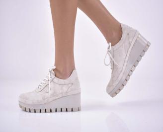 Дамски обувки на платформа естествена кожа бели EOBUVKIBG
