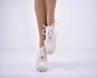 Дамски обувки на платформа естествена кожа бели EOBUVKIBG