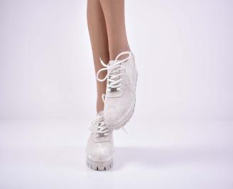 Дамски обувки на платформа естествена кожа бели EOBUVKIBG