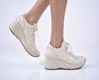 Дамски сникърси естествена кожа бежови EOBUVKIBG