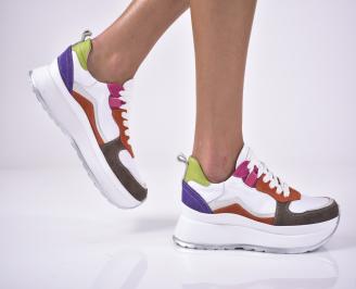 Дамски сникърси естествена кожа бели EOBUVKIBG