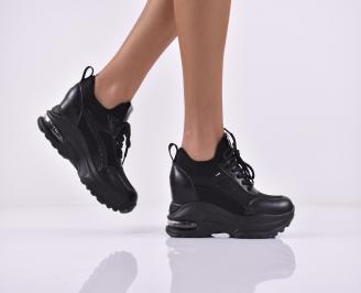 Дамски сникърси естествена кожа черни EOBUVKIBG