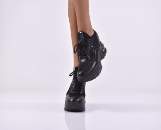 Дамски сникърси естествена кожа черни EOBUVKIBG