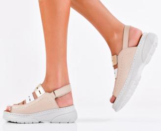 Дамски сандали естествена кожа бежови EOBUVKIBG