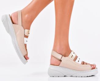 Дамски сандали естествена кожа бежови EOBUVKIBG