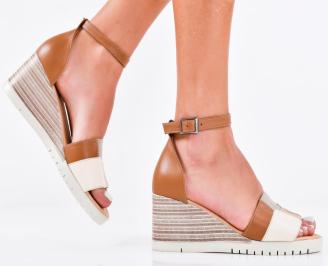 Дамски сандали естествена кожа кафяви EOBUVKIBG